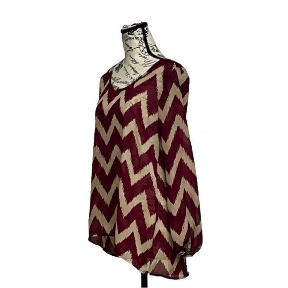 Charming Charlie Chevron Cross Over Back Tunic Blouse Boho Peasent Sheer S Beach - Picture 2 of 9